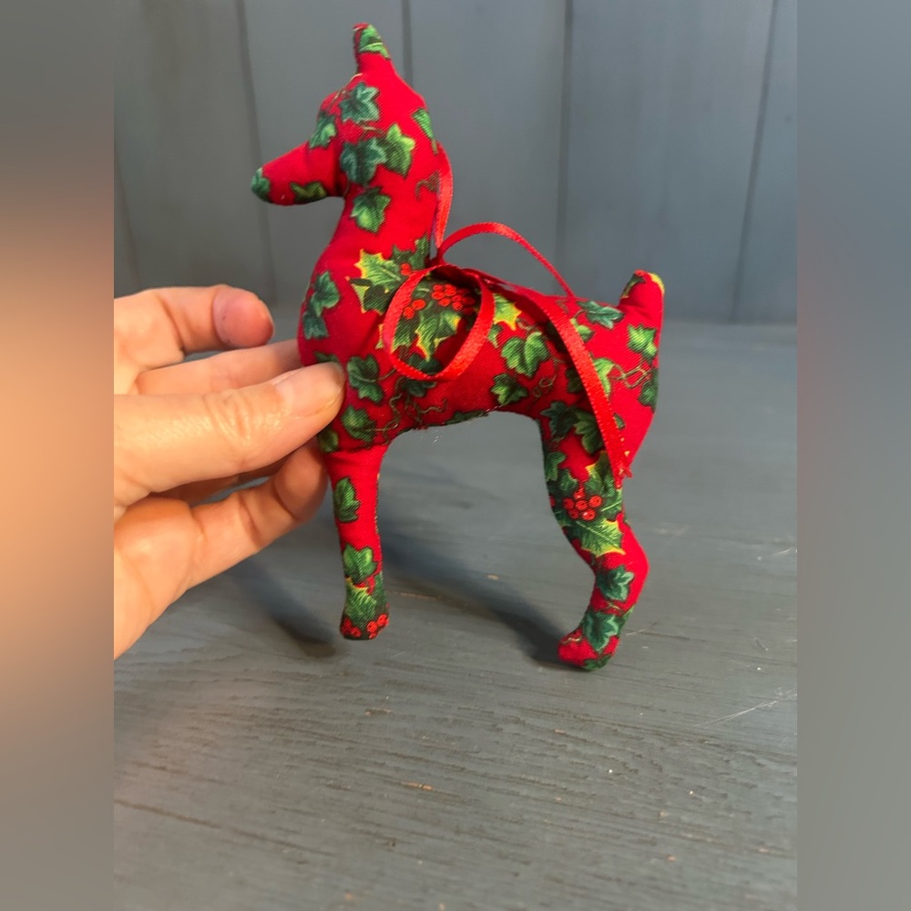 Handmade Festive Red and Green Holiday Ornament - Reindeer